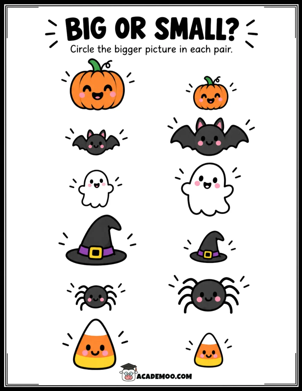 Halloween Big or Small? worksheet pre-k math printable PDF · Printable halloween big or small?