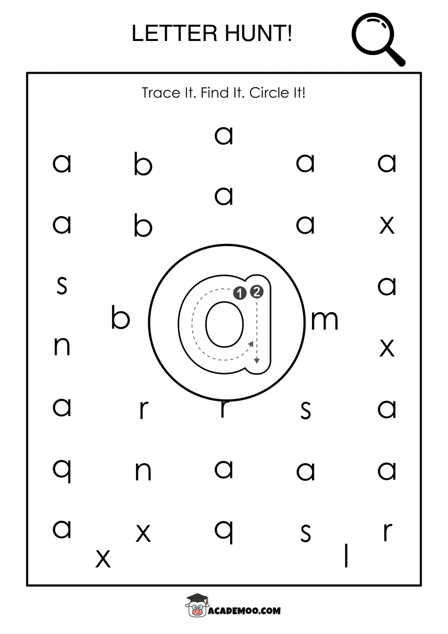 A-Z Letter Hunt Worksheets worksheet pre-k language arts printable PDF · Printable a-z letter hunt worksheets for Pre-K.