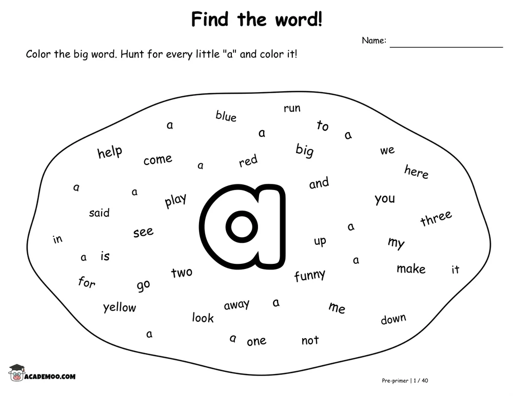Sight Word Hunts: 92 Words worksheet kindergarten language arts printable PDF · Printable sight word hunts: 92 words for Kindergarten.