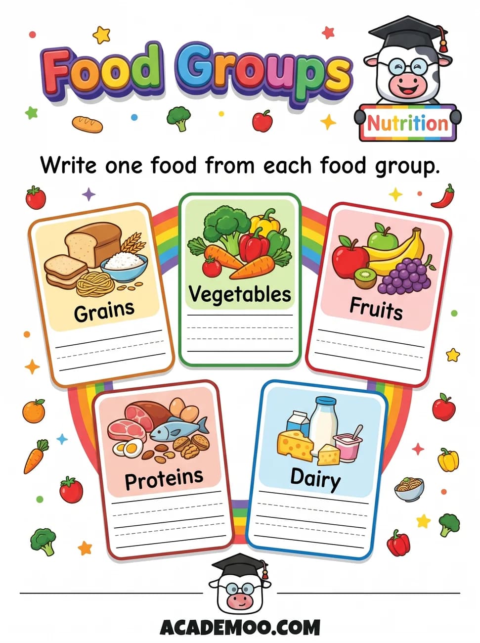 Food Groups worksheet kindergarten science printable PDF · Free printable food groups worksheet for Kindergarten.