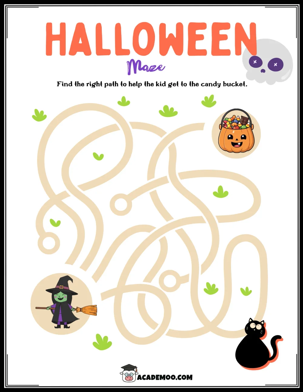 Halloween Candy Maze worksheet pre-k math printable PDF · Printable halloween candy maze worksheet for Pre-K.