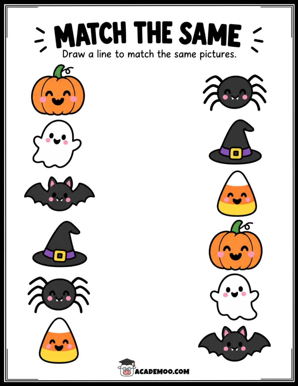 Halloween Match the Same worksheet pre-k math printable PDF · Printable halloween match the same worksheet for Pre-K.