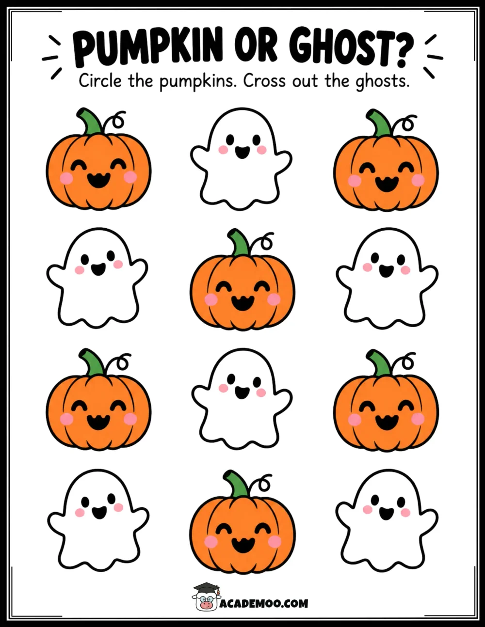 Halloween Pumpkin or Ghost? worksheet pre-k math printable PDF · Printable halloween pumpkin or ghost?