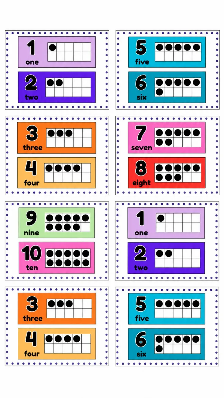 Large Ten Frame Flashcards worksheet kindergarten math printable PDF · Printable Large Ten Frame Flashcards worksheet for Kindergarten.