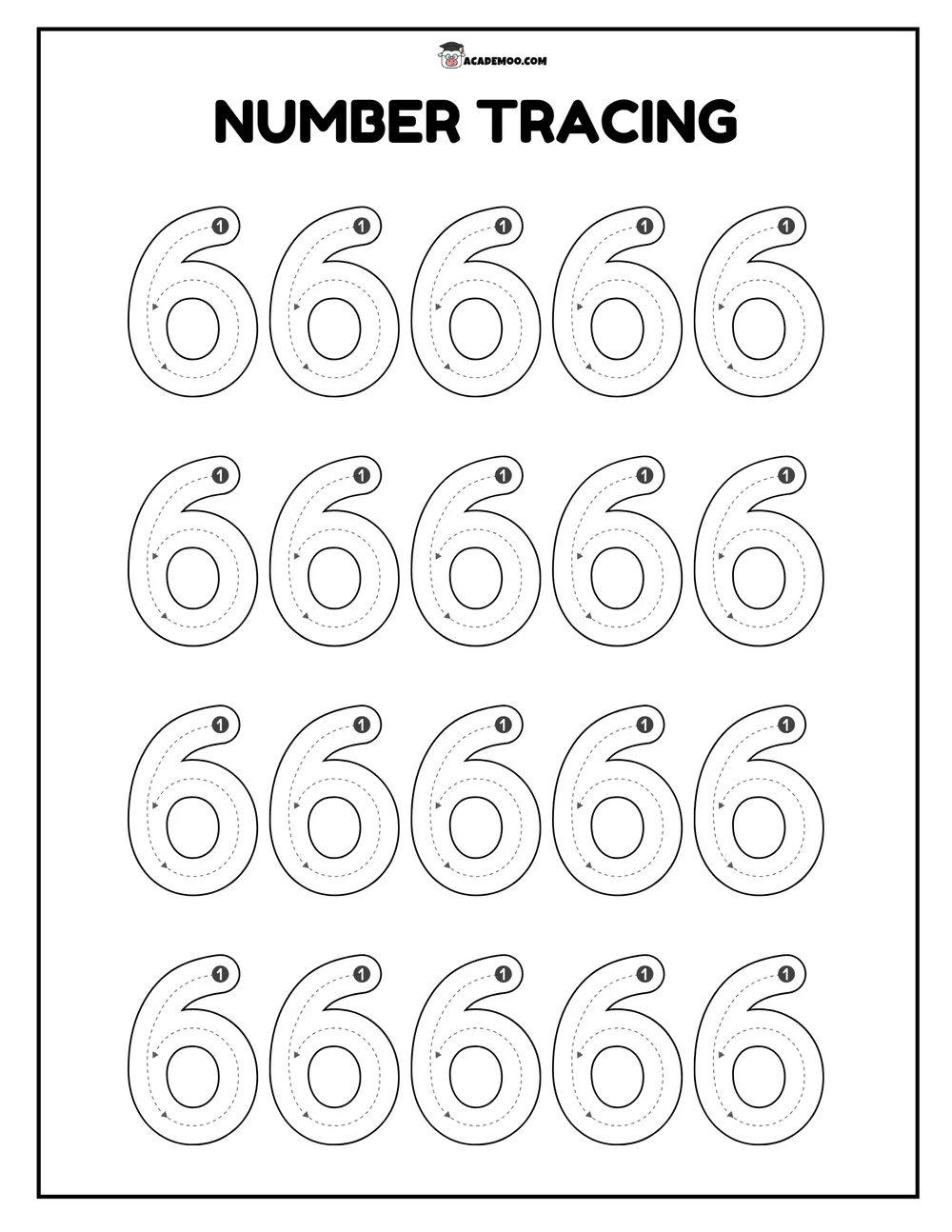 Number 6 Tracing worksheet pre-k math printable PDF · Printable number 6 tracing worksheet for Pre-K.