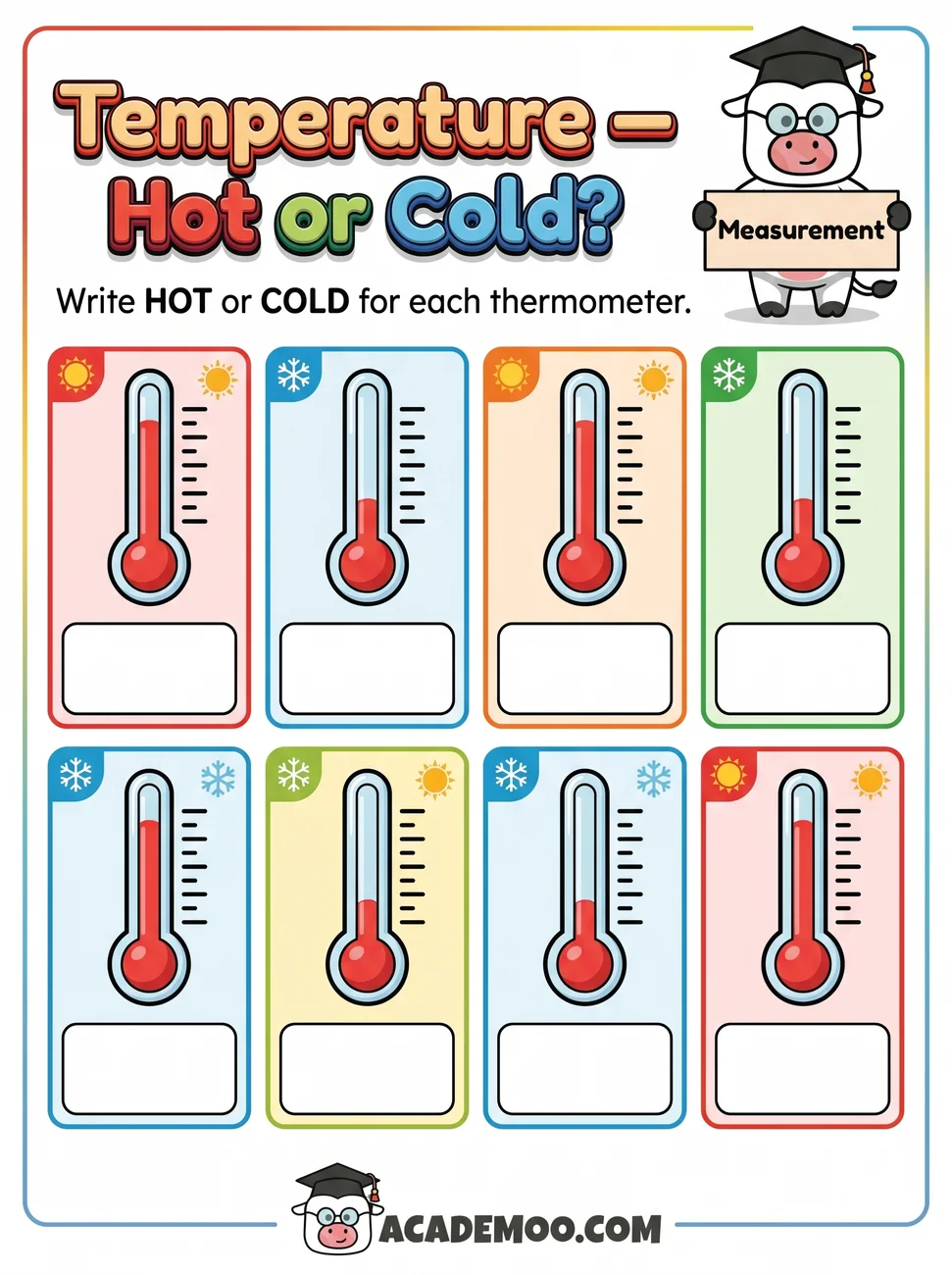 Temperature Hot or Cold worksheet pre-k science printable PDF · Printable temperature hot or cold worksheet for Pre-K.