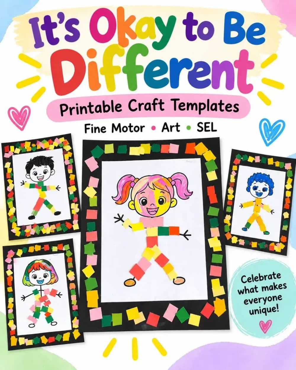 We're Different, We're Wonderful worksheet pre-k language arts printable PDF · Free printable We're Different, We're Wonderful craft templates for Pre-K.