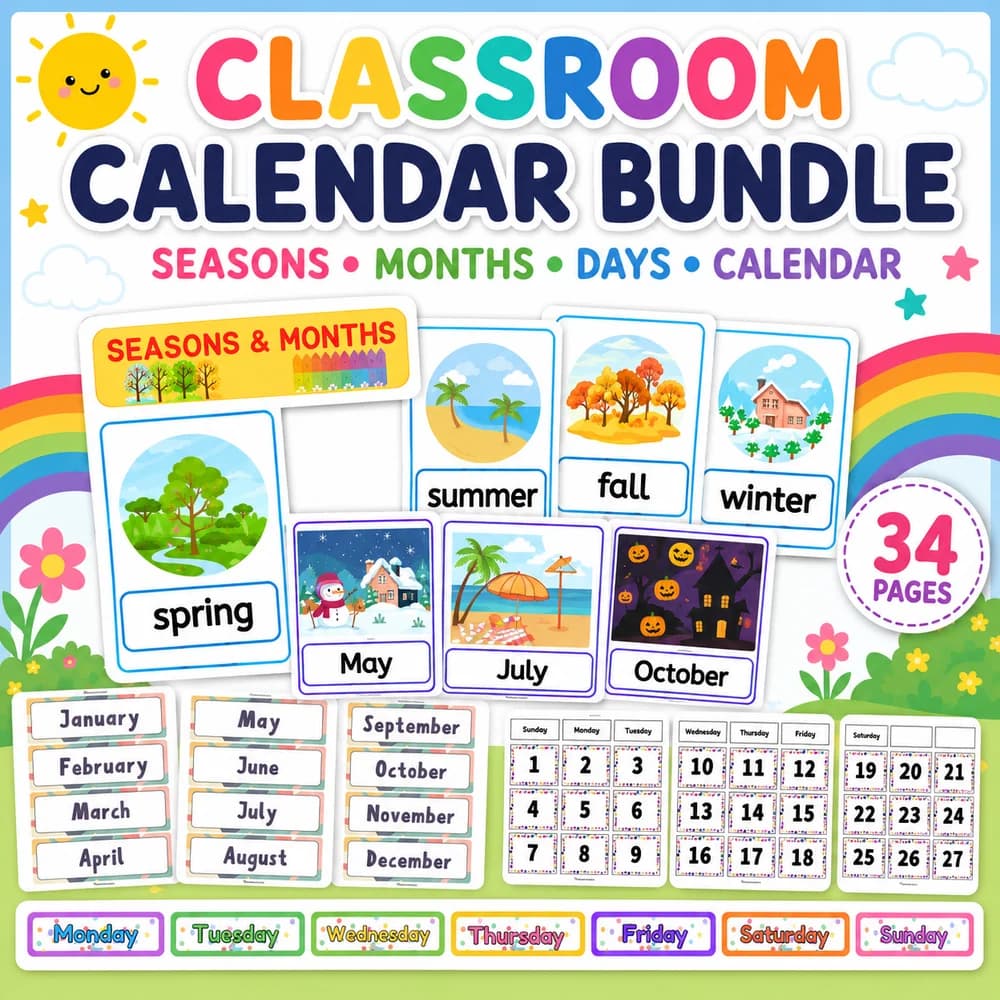 Classroom Calendar Bulletin Board Set classroom printable — pre-k math printable PDF · Printable classroom calendar bulletin board set for Pre-K.