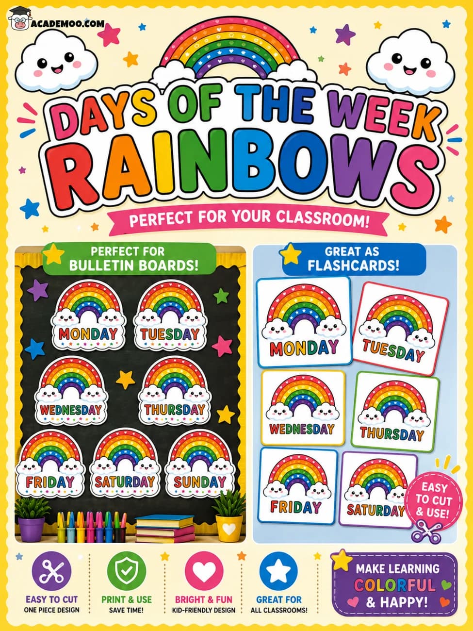 Days of the Week Rainbow Classroom Display classroom printable — pre-k language arts printable PDF · Printable days of the week rainbow classroom display for Pre-K.