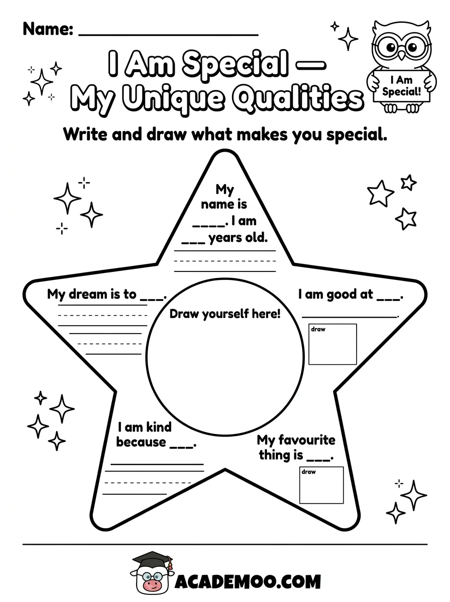 I Am Special worksheet — kindergarten language arts printable PDF · Printable i am special worksheet for Kindergarten.