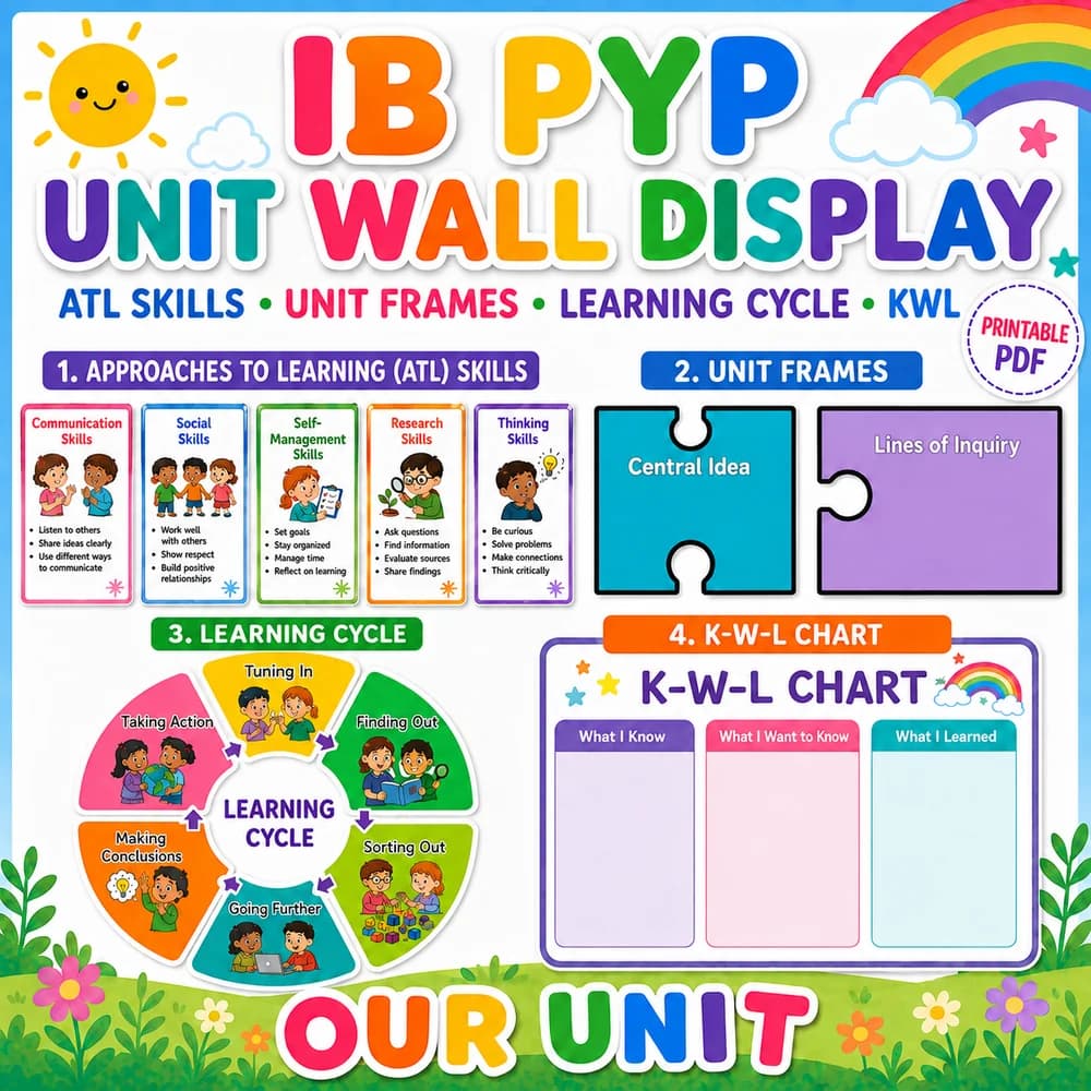 IB PYP Unit of Inquiry Wall Display classroom printable — 1st grade science printable PDF · Printable IB PYP Unit of Inquiry wall display for 1st Grade classrooms.
