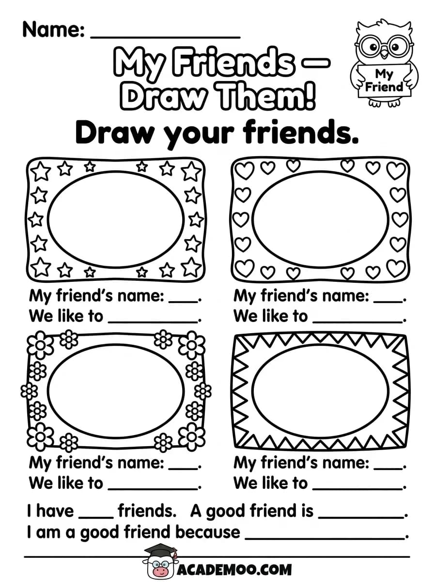 My Friends Draw Them worksheet — pre-k language arts printable PDF · Free printable My Friends Draw Them worksheet for Pre-K.