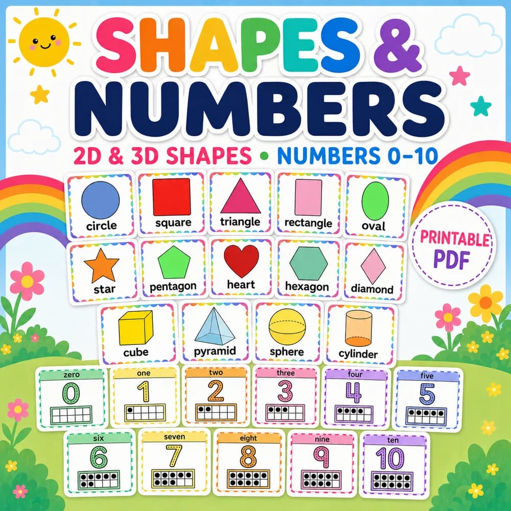 Numbers and Shapes Classroom Posters classroom printable — pre-k math printable PDF · Printable numbers and shapes classroom posters for Pre-K.